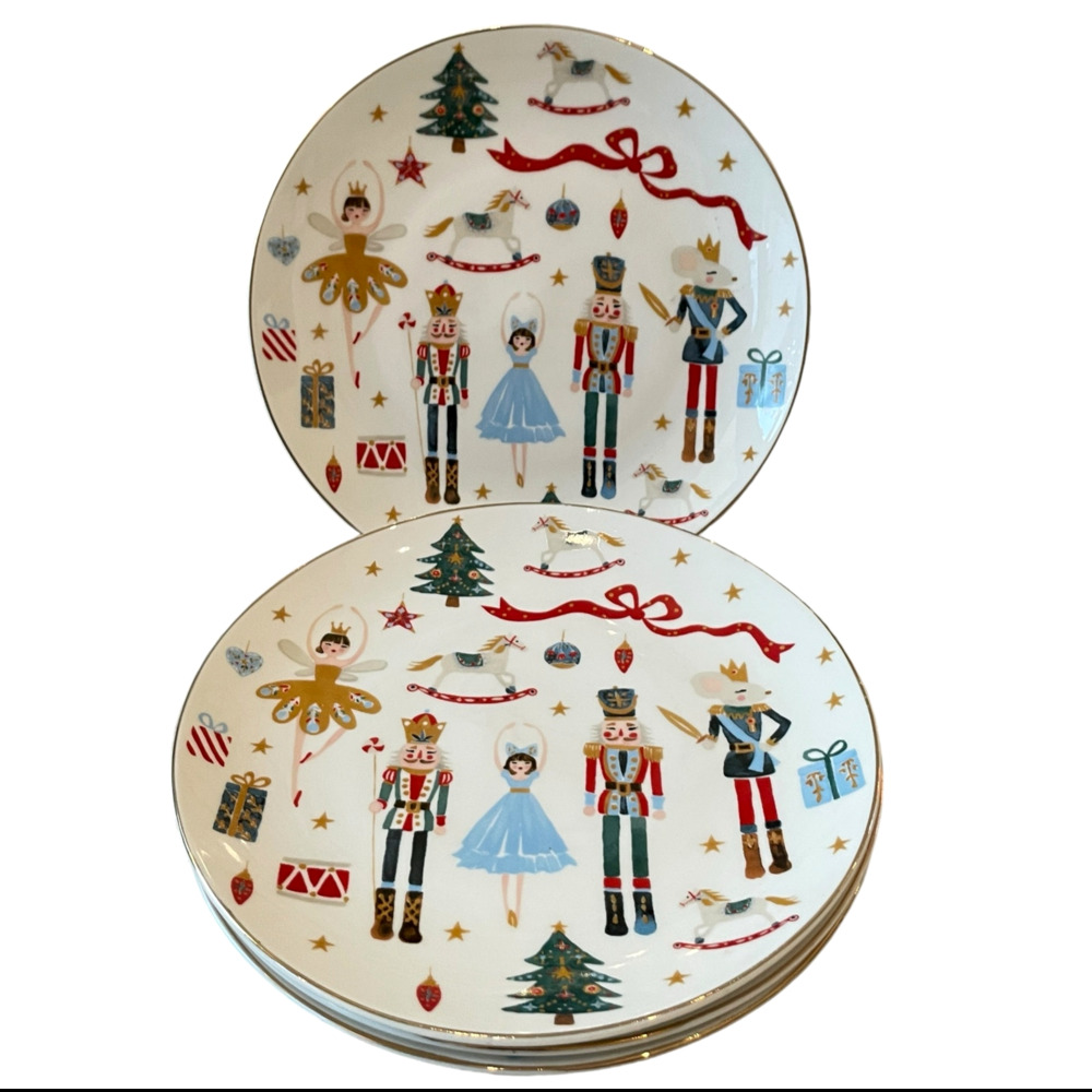 Grace Teaware NUTCRACKER BALLET Salad Plates 8in Set of 4 Christmas Holiday New